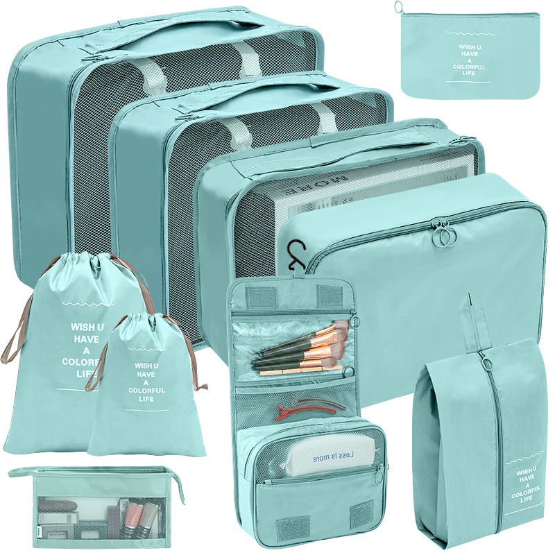 Fashion Toiletries Bag Cosmetic Bag (ten Piece Set) Lake Blue Polyester Large Capacity Storage Bag Set