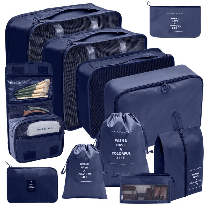 Fashion Toiletries Bag Cosmetic Bag (set Of 11) Navy Polyester Large Capacity Storage Bag Set