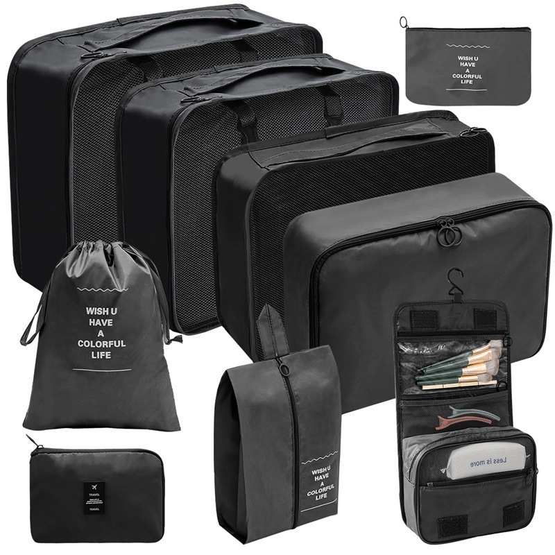 Fashion Toiletries Bag Digital Bag (set Of 9) Black Polyester Large Capacity Storage Bag Set