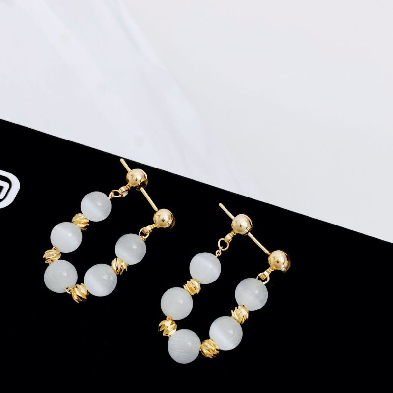 Fashion Cat's Eye Stone (real Gold Electroplating To Maintain Color) Cat Eye Beaded Hoop Earrings