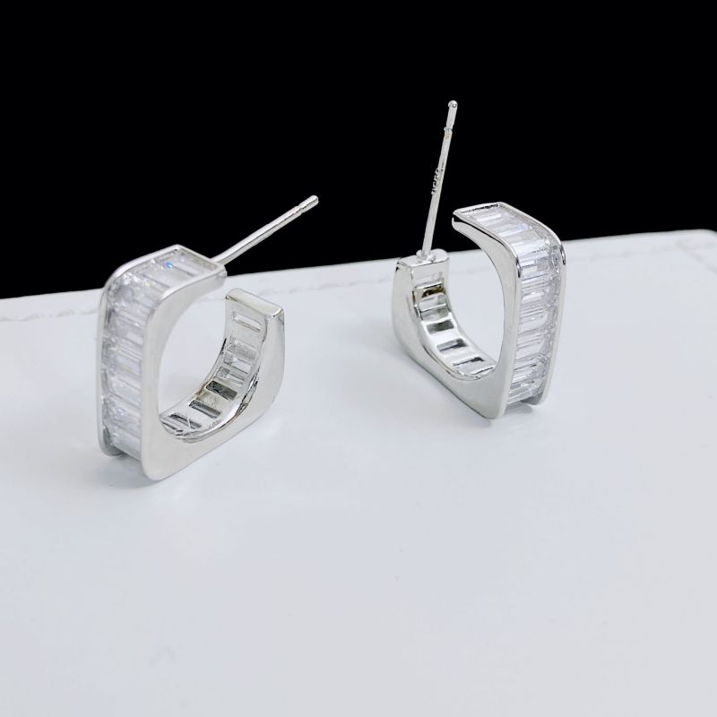 Fashion Silver (real Gold Plating To Preserve Color) Copper Inlaid Zirconium Square Earrings