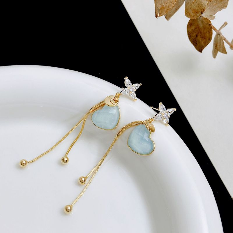 Fashion Blue (real Gold Plating Color Preservation) Copper Geometric Heart Earrings