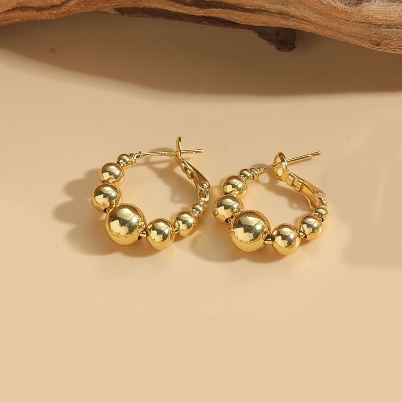 Fashion Copper Bead Style Gold Plated Copper Round Earrings