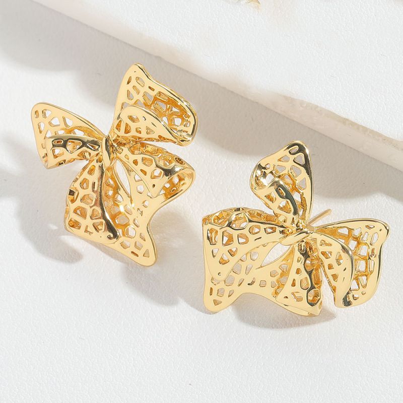 Fashion Bow Tie Style Copper Hollow Bow Earrings