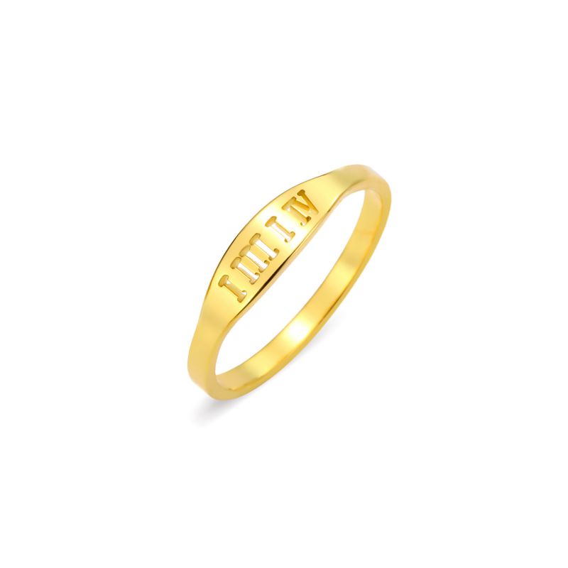 Fashion Gold Titanium Steel Hollow Number Ring