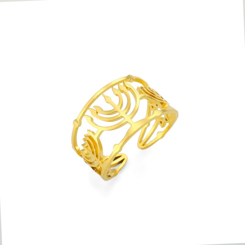 Fashion Gold Titanium Steel Hollow Candlestick Ring