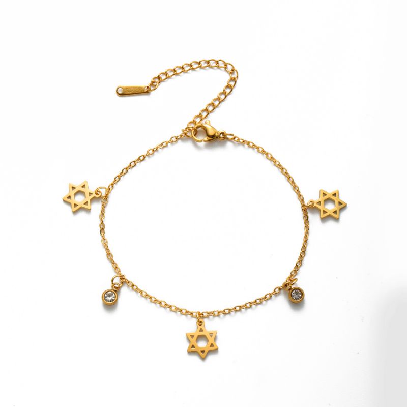Fashion Gold Titanium Steel Diamond-set Hollow Six-pointed Star Bracelet