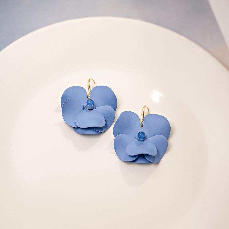 Fashion Blue Metal Petal Earrings