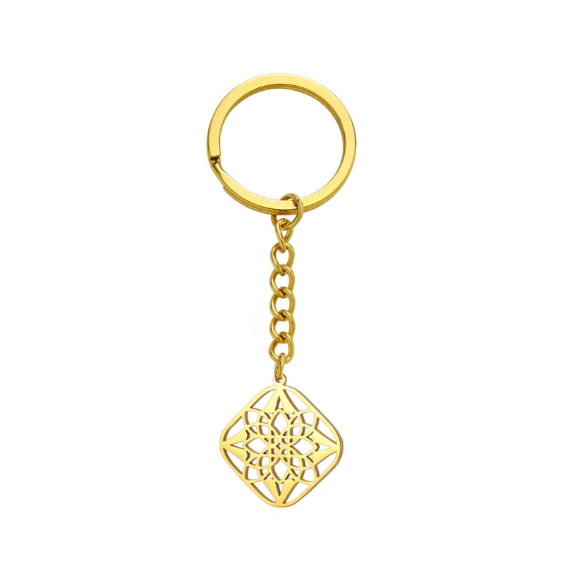 Fashion Gold Titanium Steel Hollow Flower Steel Keychain