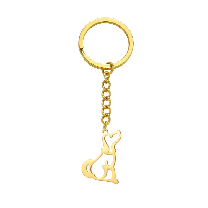 Fashion Golden Hollow Puppy Titanium Steel Hollow Animal Keychain