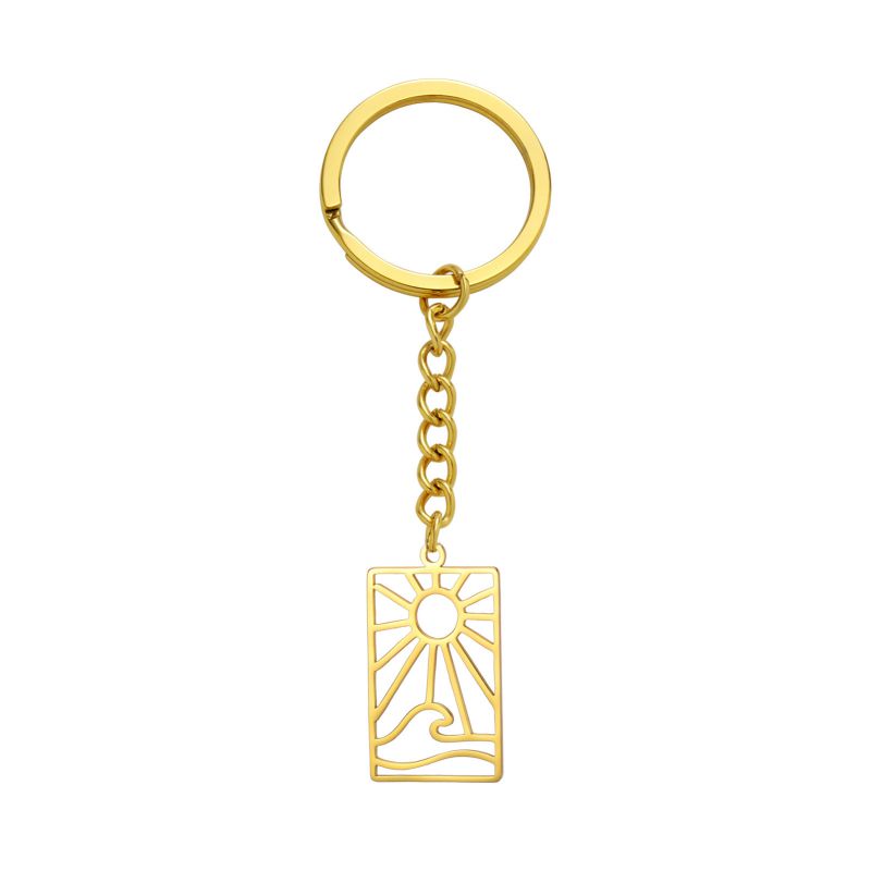 Fashion Gold Titanium Steel Hollow Sun Square Keychain