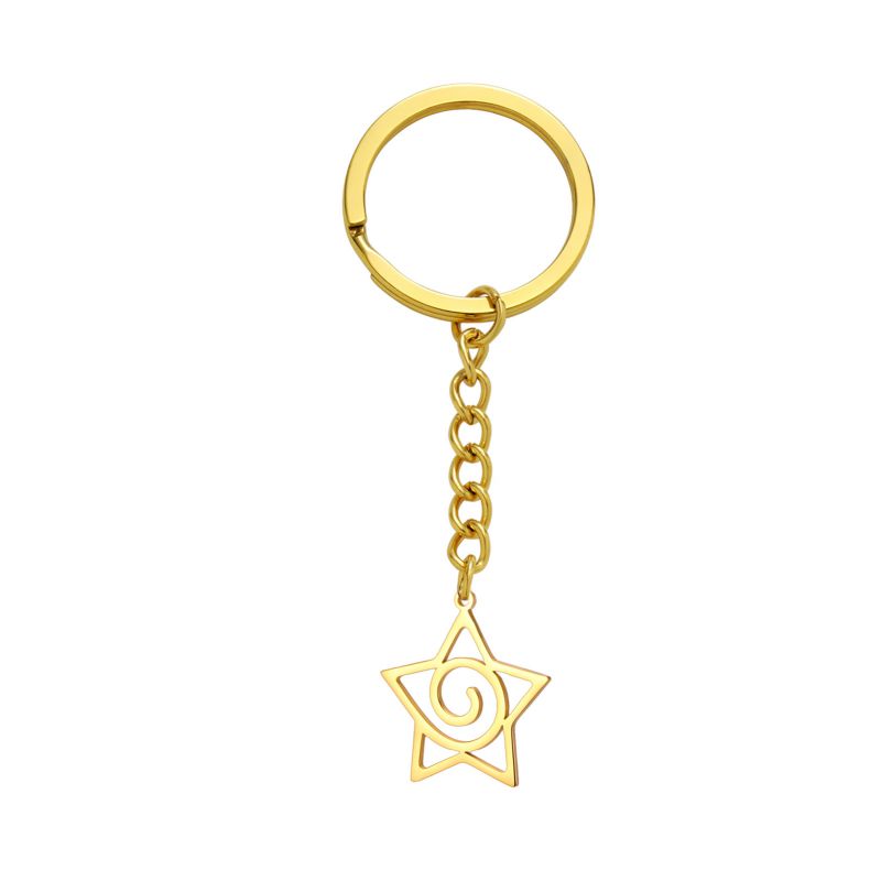 Fashion Gold Titanium Steel Hollow Five-pointed Star Keychain