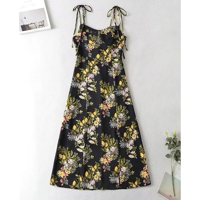 Fashion Color Polyester Printed Lace-up Knee-length Skirt