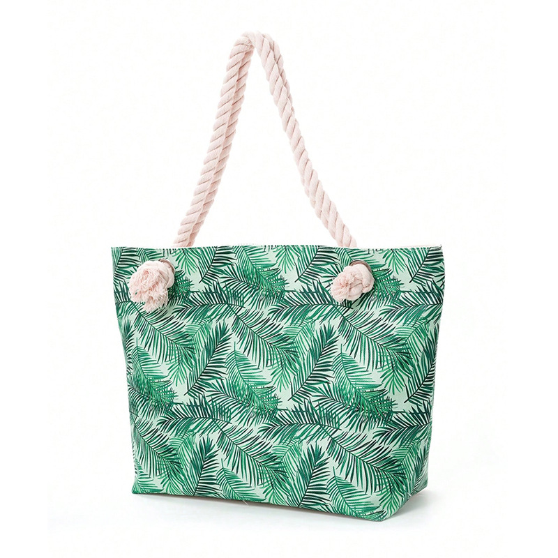 Fashion Green Leaves Polyester Printed Large Capacity Storage Bag