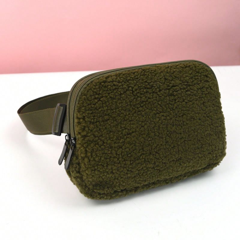 Fashion Armygreen Plush Large Capacity Double Layer Chest Bag