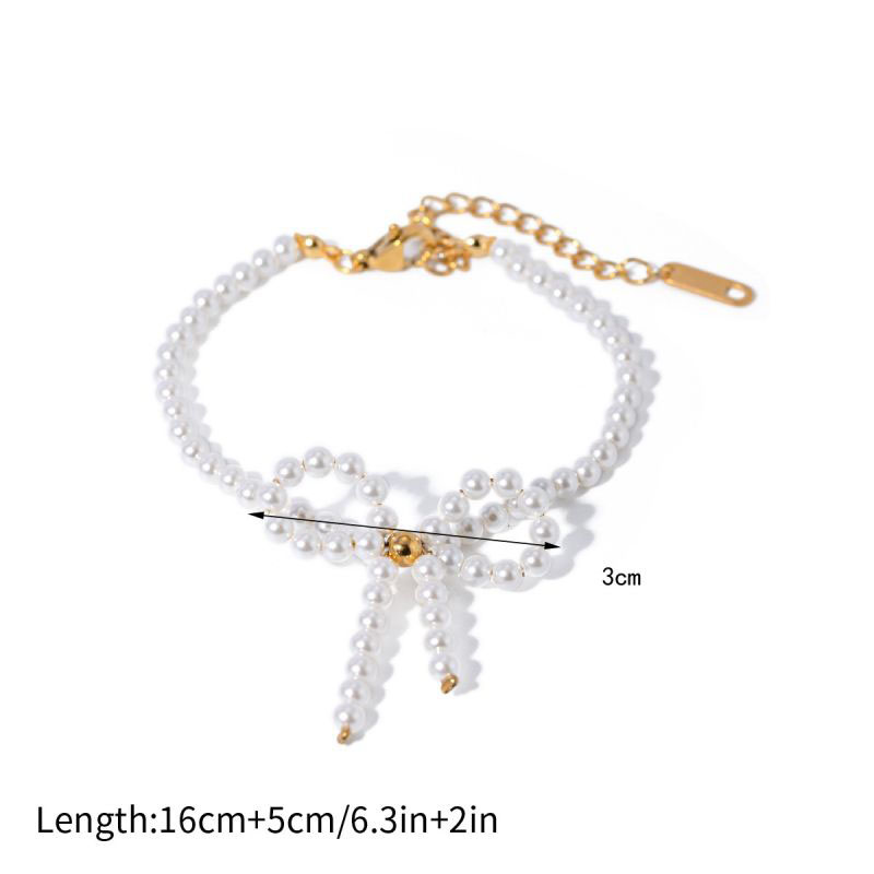 Fashion Bracelet Stainless Steel Pearl Beaded Bow Bracelet