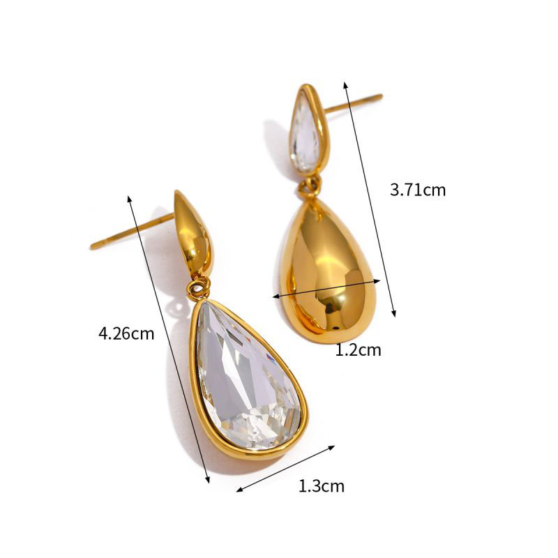 Fashion Gold Stainless Steel Diamond Drop Earrings