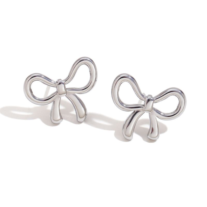 Fashion Silver Stainless Steel Bow Earrings