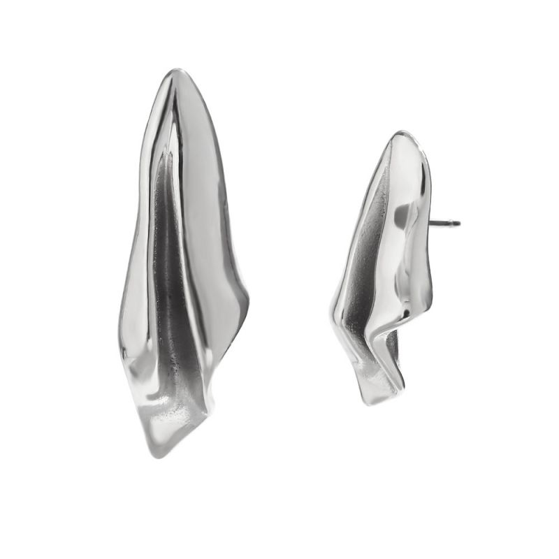 Fashion Silver Stainless Steel Pleated Earrings