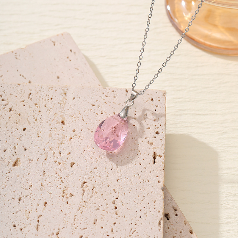 Fashion Pink Geometric Diamond Drop Necklace
