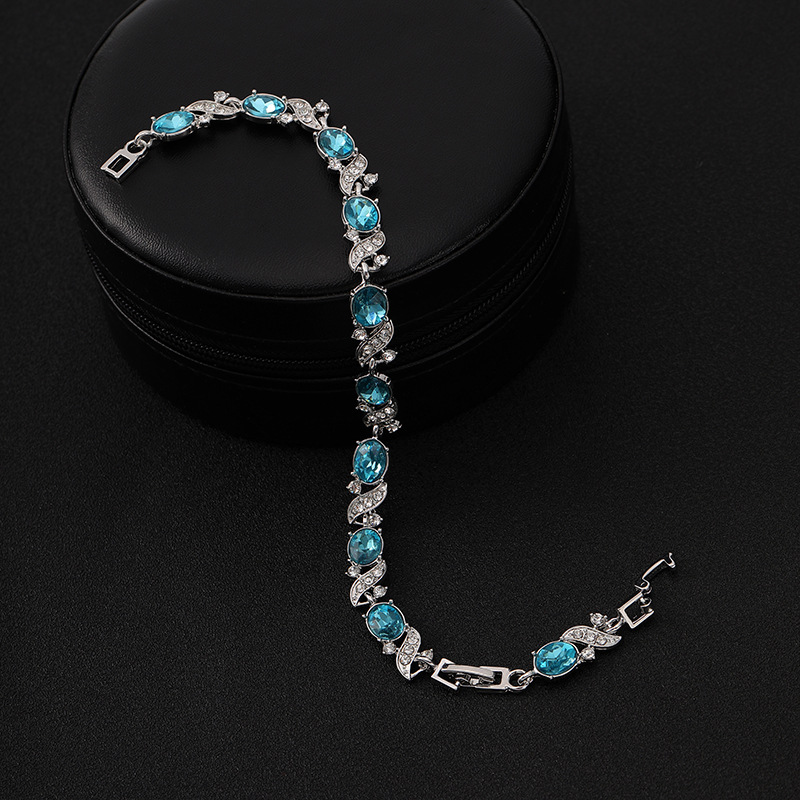 Fashion Lake Blue Alloy Diamond Geometric Cross Bracelet