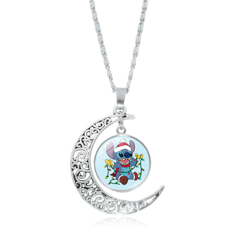 Fashion 4# Alloy Printed Round Moon Necklace