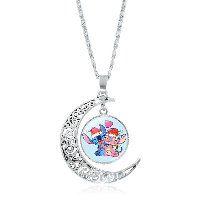Fashion 18# Alloy Printed Round Moon Necklace
