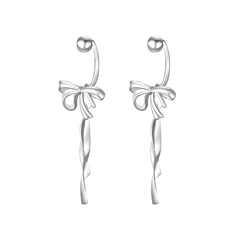Fashion Ribbon Bow Earrings - Silver Copper Bow Earrings