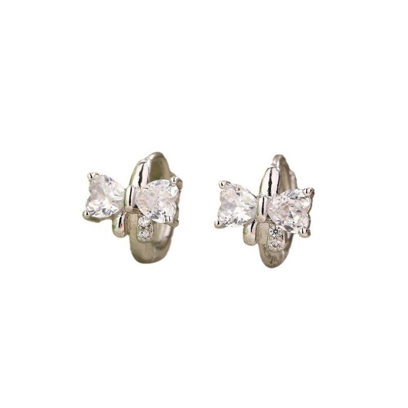 Fashion Bow Earrings--white Gold Copper Diamond Bow Earrings