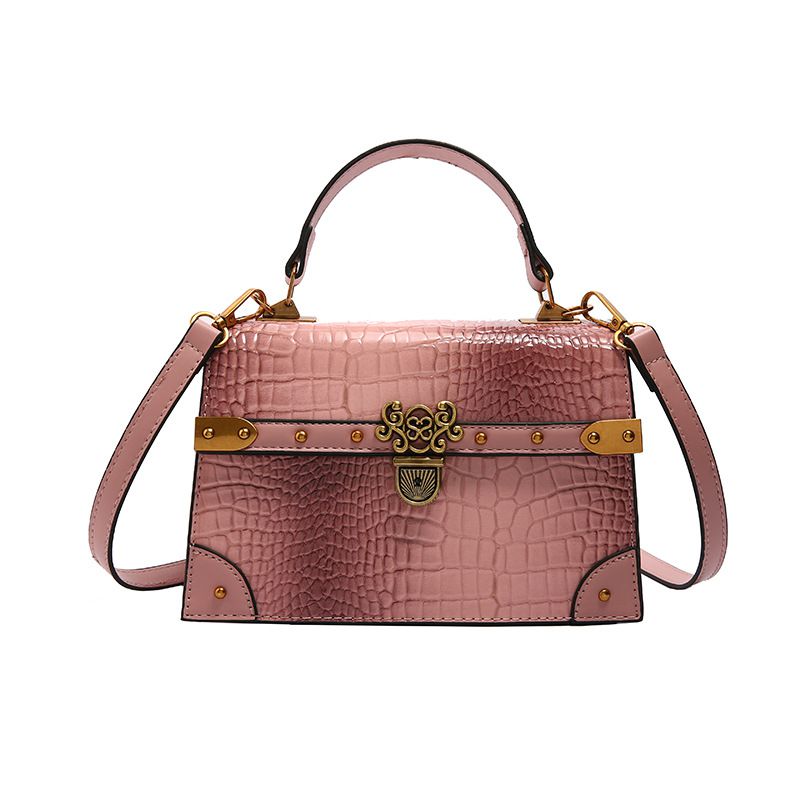 Fashion Pink Pu Crocodile Pattern Flap Crossbody Bag
