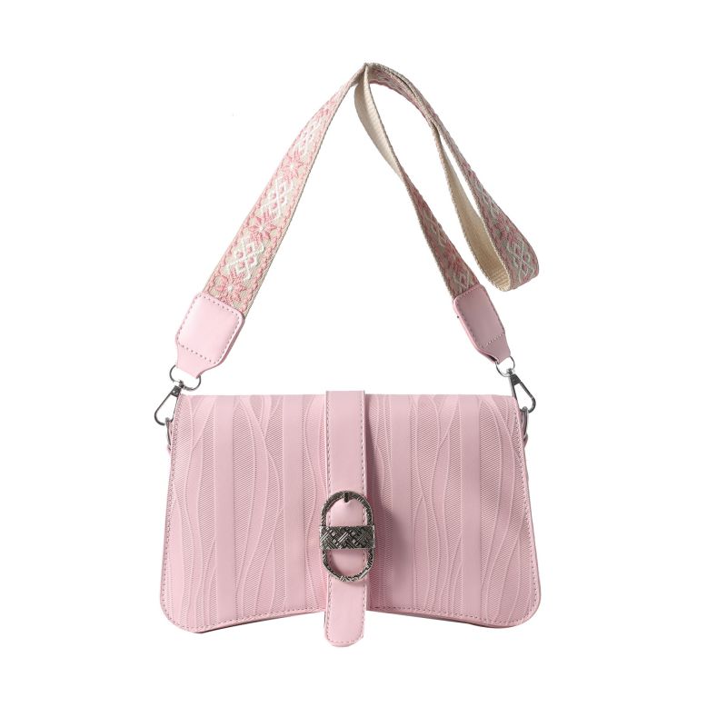 Fashion Pink Pu Textured Crossbody Bag