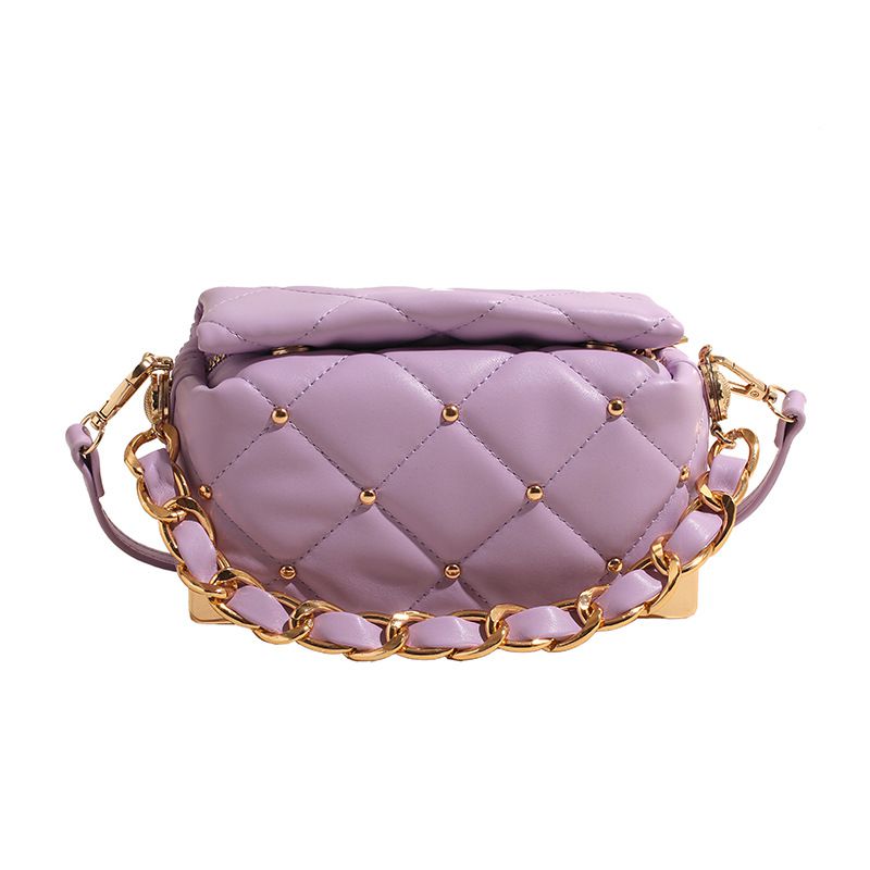 Fashion Purple Pu Rivet Diamond Crossbody Bag