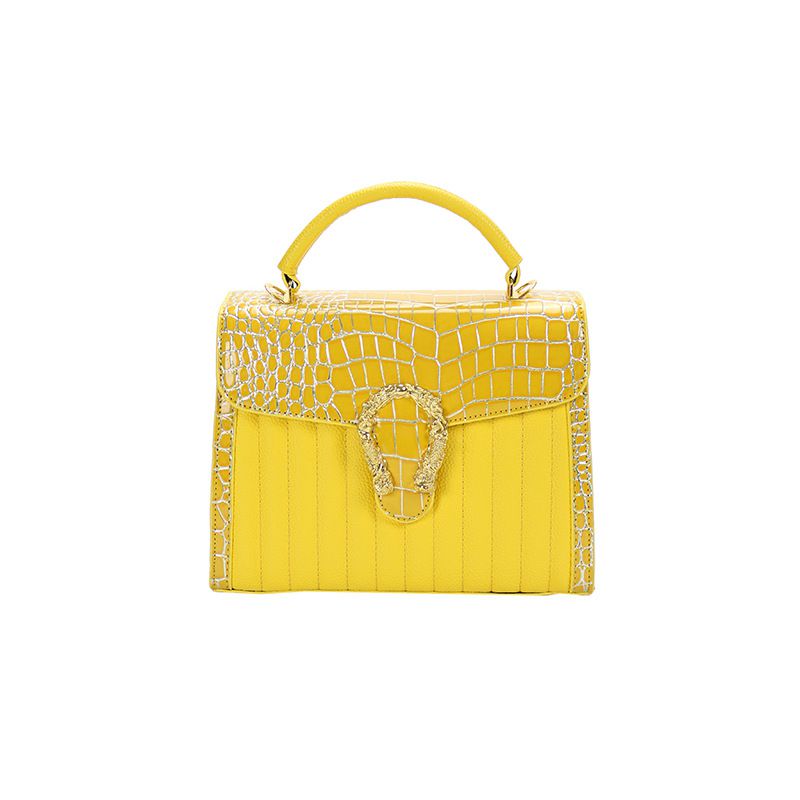 Fashion Yellow Glossy Crocodile Pattern Large Capacity Crossbody Bag