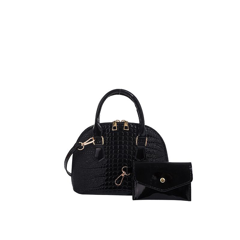 Fashion Black Crocodile Pattern Large Capacity Crossbody Bag