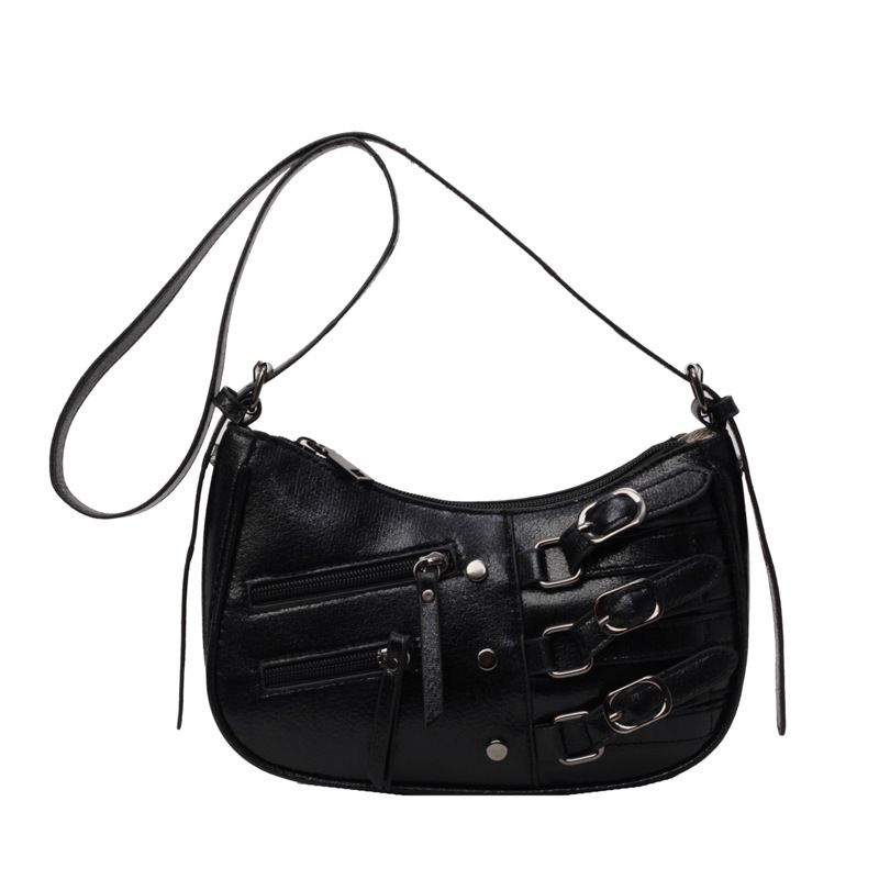 Fashion Black Pu Multi-zipper Large Capacity Crossbody Bag