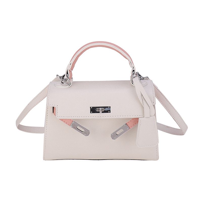 Fashion Off-white And Pink Pu Lock Flap Crossbody Bag