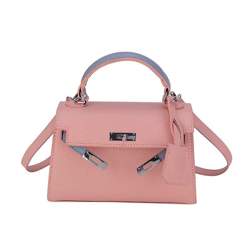 Fashion Pink Pu Lock Flap Crossbody Bag