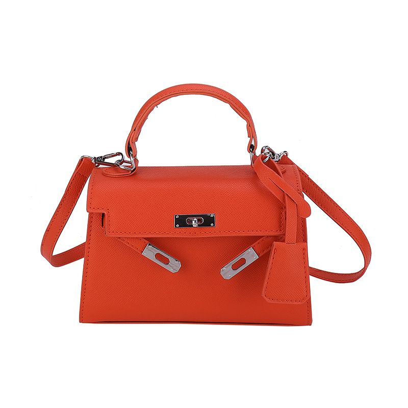 Fashion Orange Color Pu Lock Flap Crossbody Bag
