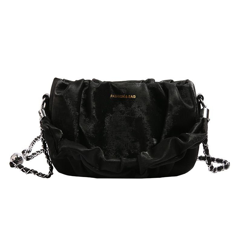 Fashion Black Pu Pleated Large Capacity Crossbody Bag