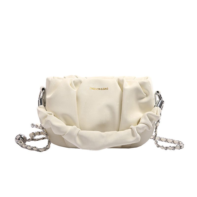 Fashion White Pu Pleated Large Capacity Crossbody Bag