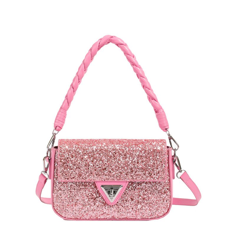 Fashion Pink Pu Sequin Flap Crossbody Bag