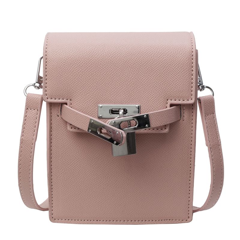 Fashion Pink Pu Lock Flap Crossbody Bag