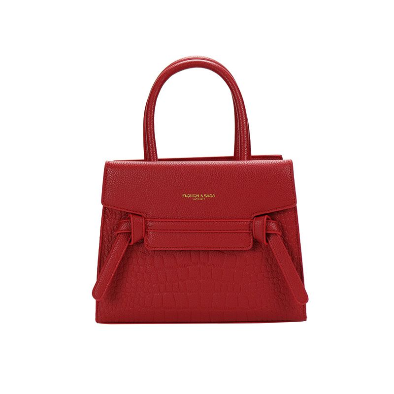 Fashion Red Pu Crocodile Pattern Large Capacity Crossbody Bag