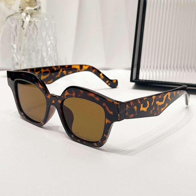 Fashion Leopard Print Framed Tea Slices Pc Irregular Sunglasses