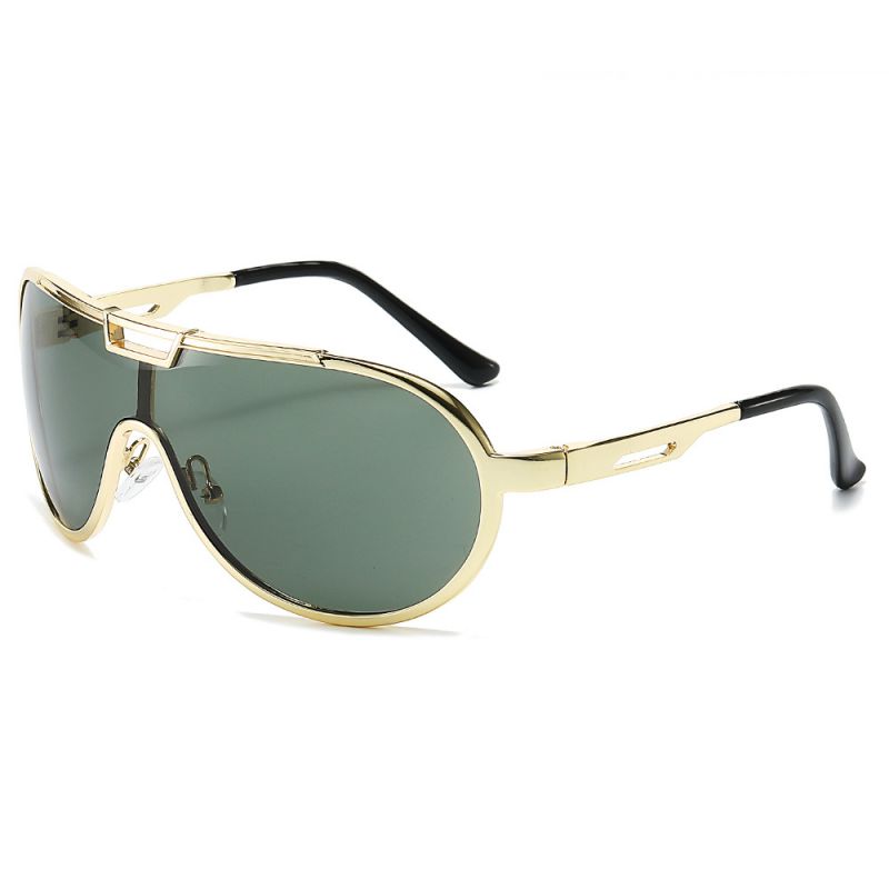 Fashion Gold Framed Dark Green Film Pc Integrated Large Frame Sunglasses