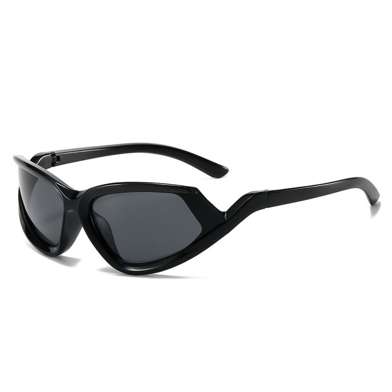 Fashion Black Frame Gray Film Pc Irregular Sunglasses