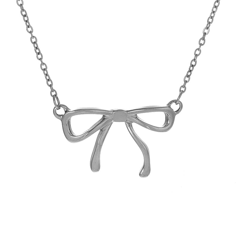 Fashion Silver 2 Titanium Steel Bow Pendant Necklace