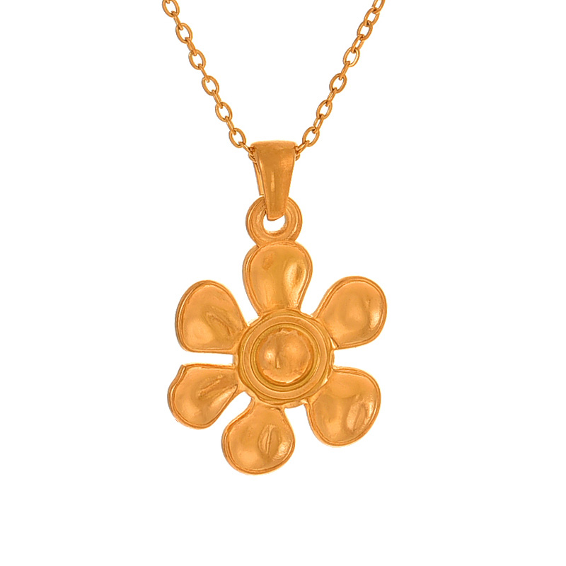Fashion Golden 2 Titanium Steel Flower Pendant Necklace