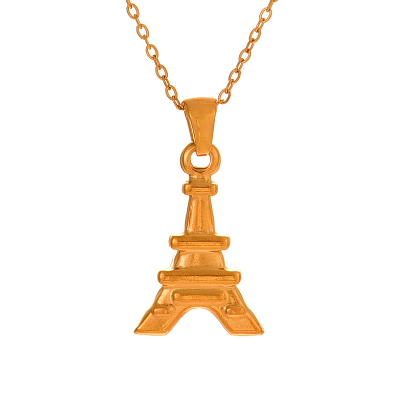 Fashion Golden 2 Titanium Steel Tower Pendant Necklace