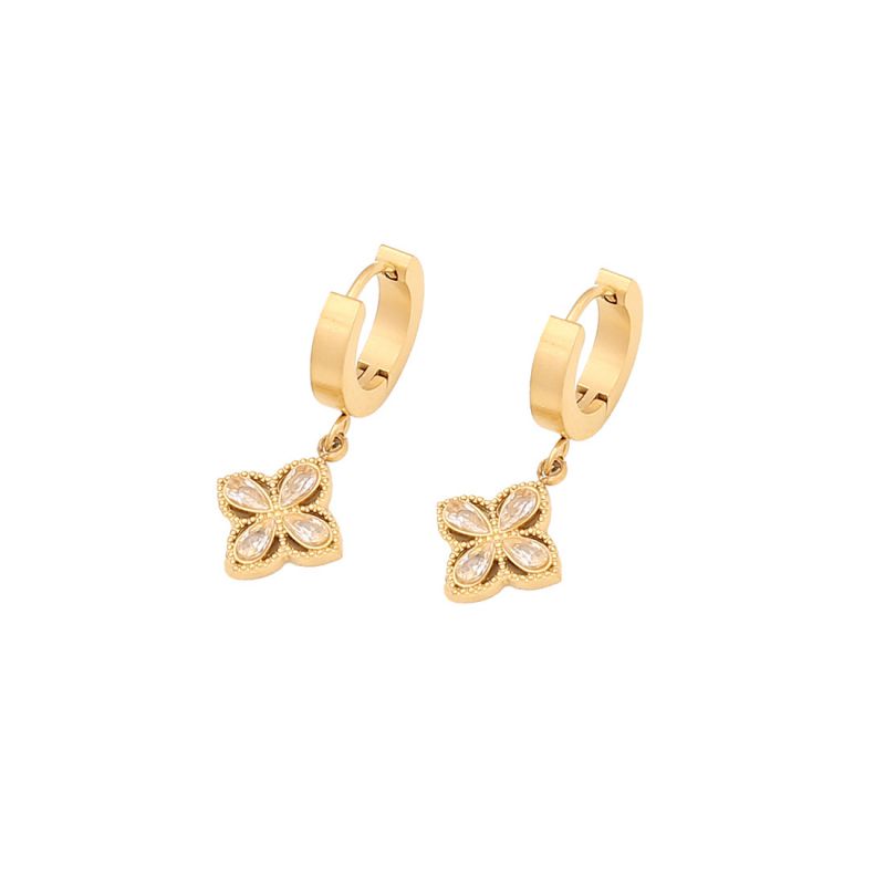 Fashion 3# Earrings Stainless Steel Four-leaf Flower Earrings
